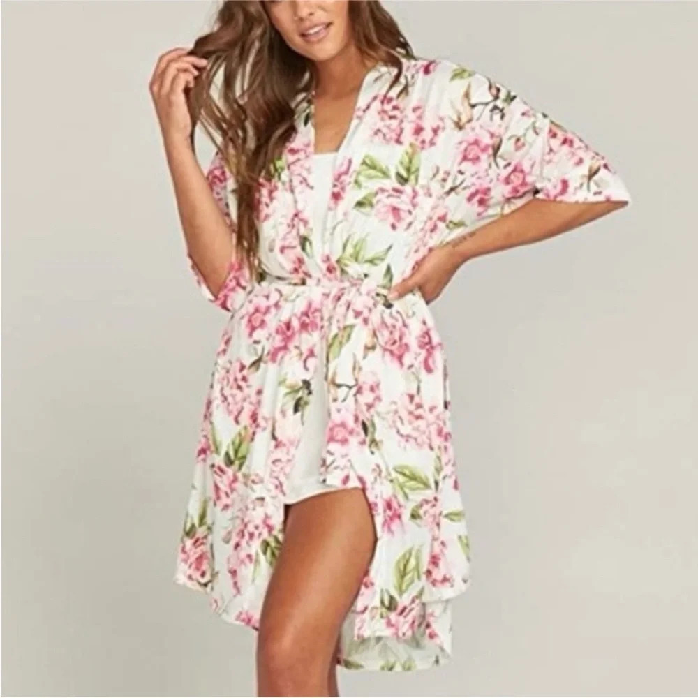 Show Me Your Mumu Floral Tie Up Belted Kimono Robe Cover-Up